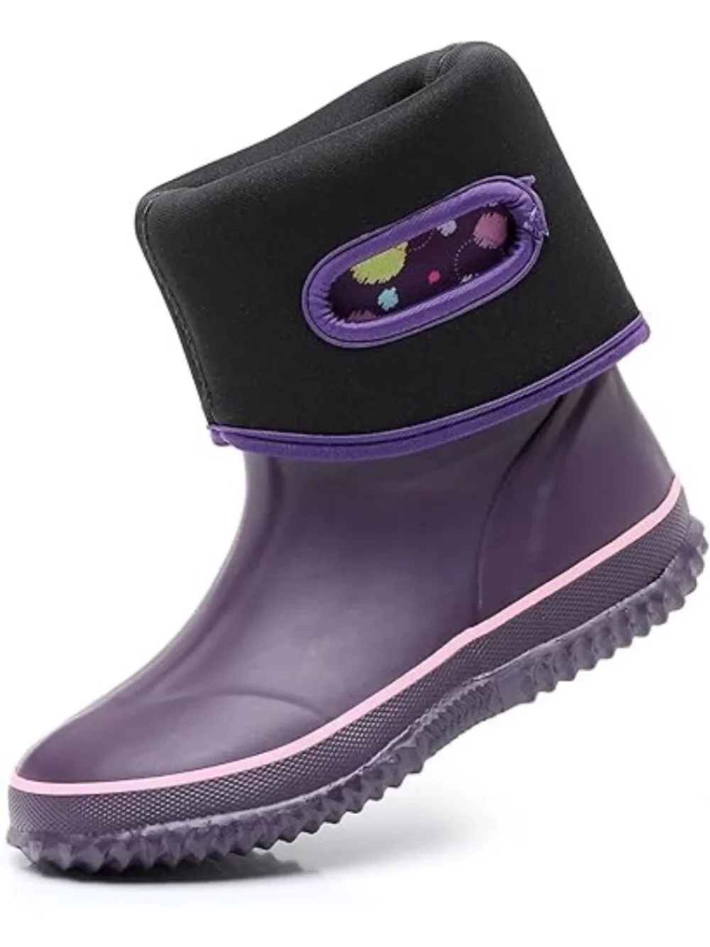 WTW Big Kid Size 1 Boots Rubber Rain Snow Waterproof Winter Mid-Calf Polka Dots